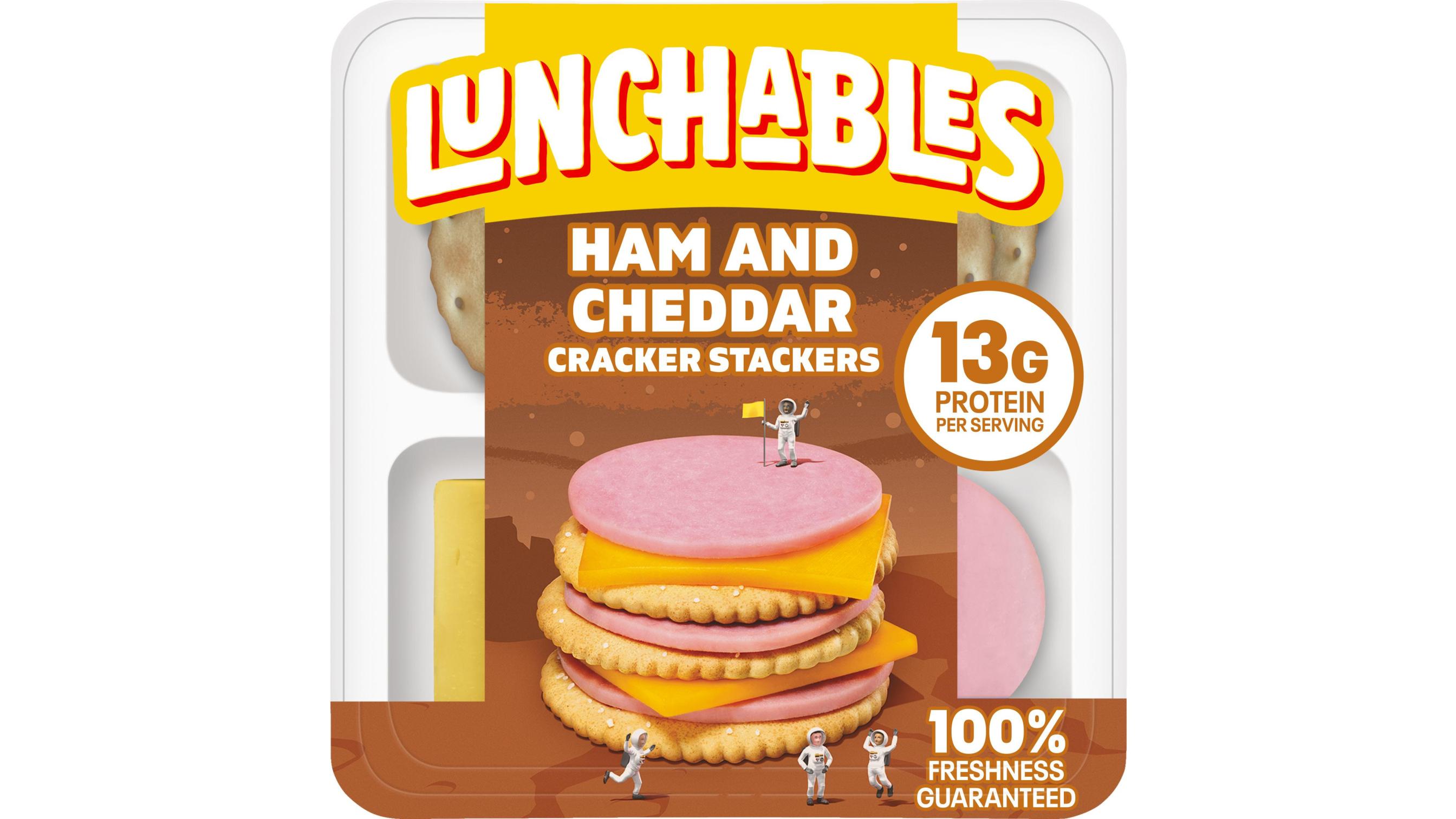 Lunchables Turkey and Cheddar Cracker Stackers 3.2 oz. Tray - 16/Case